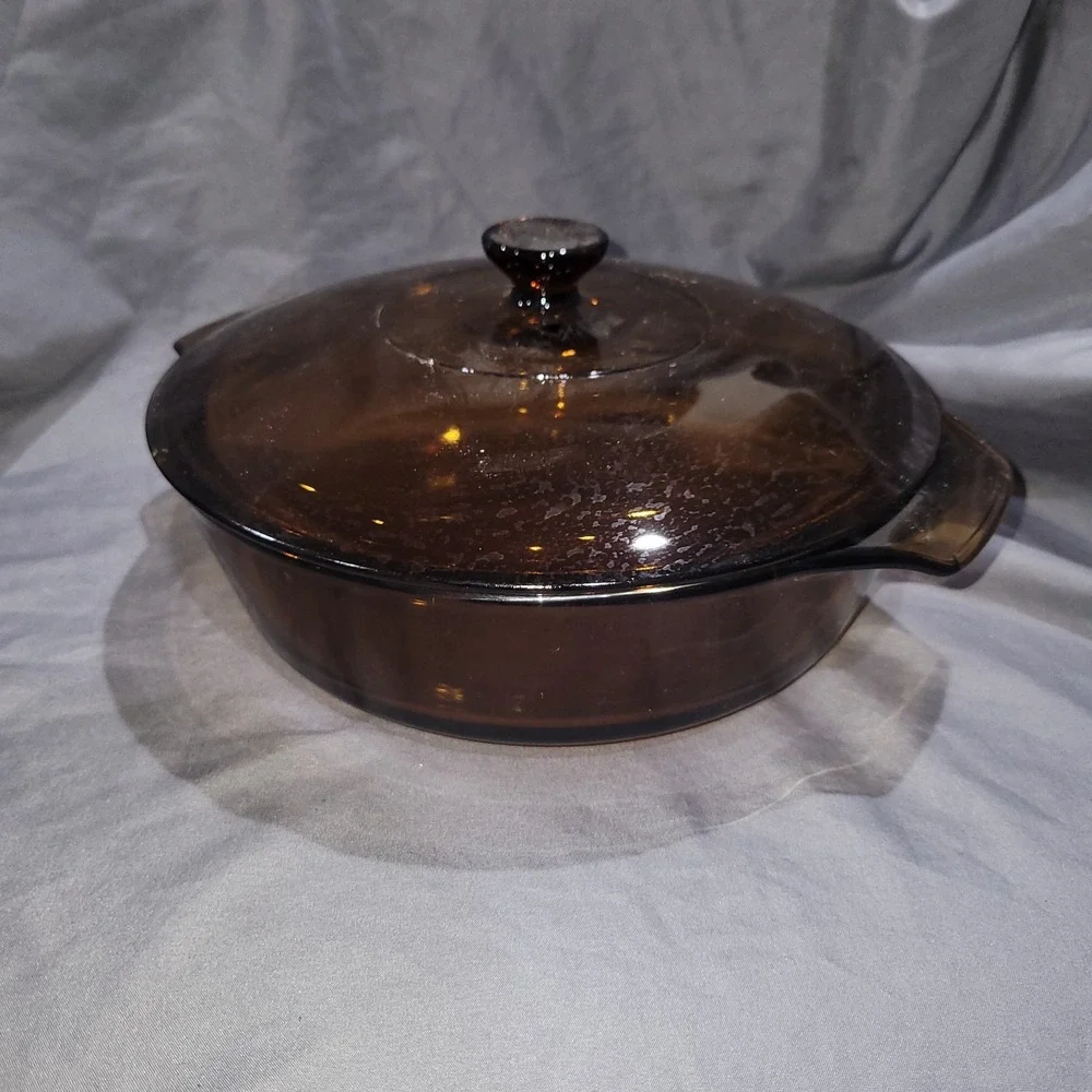 Anchor Hocking Pot Amber Glassware 2 Quart Bake Cooking Casserole Dish w/ Lid